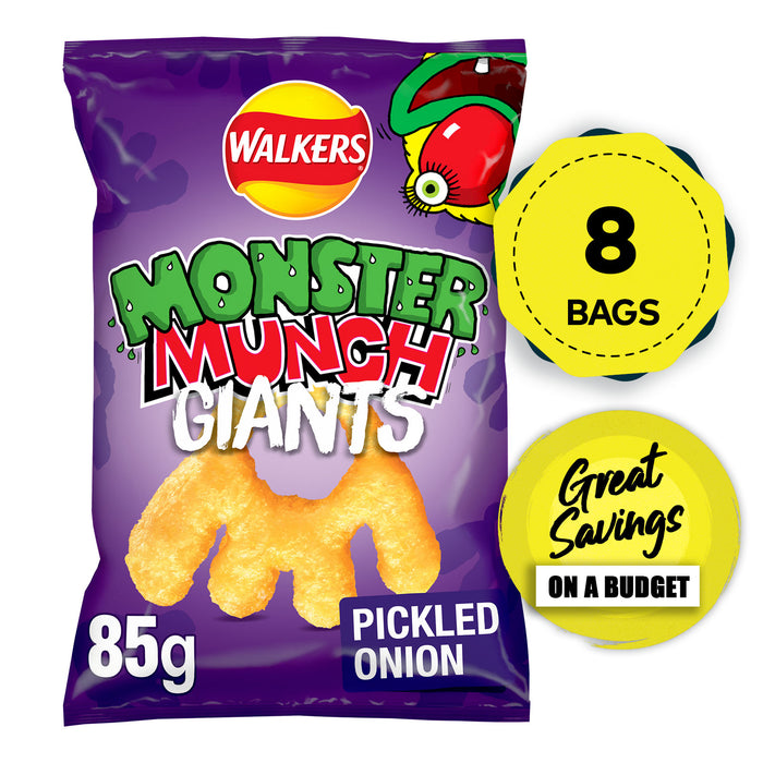 Walkers Crisps Monster Munch Giants Large Pickled Onion Snack 8x85g - Image 1
