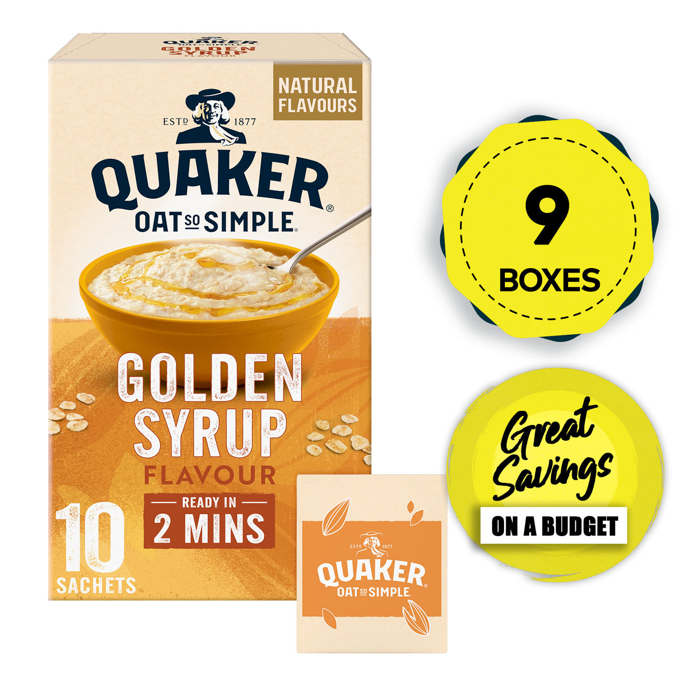 Quaker Oats Porridge Oat So Simple Golden Syrup 90 x 36g Sachets - Image 1