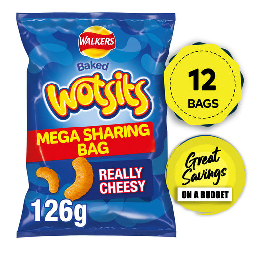 Walkers Wotsits Crisps Baked Snacks Cheesy Sharing 12 Bags x 126g - Image 1