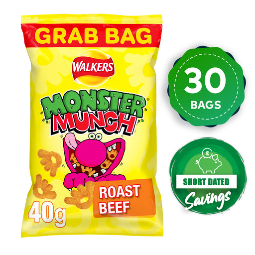 Walkers Crisps Monster Munch Roast Beef Snacks Sharing Bag 30 x 40g - Image 1