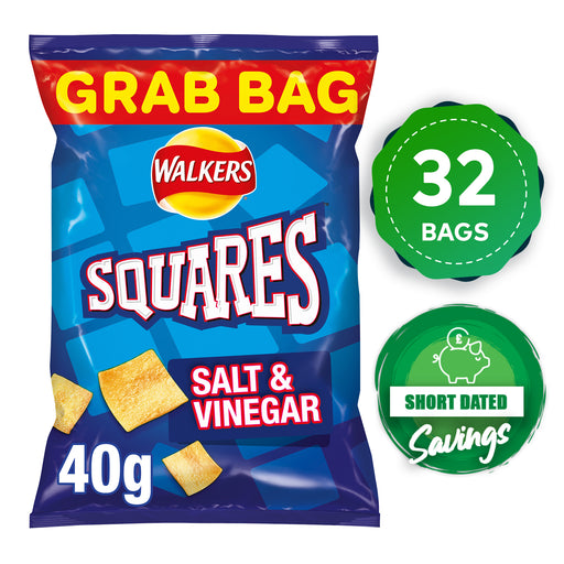 Walkers Crisps Squares Salt And Vinegar Sharing Snacks 32 Bags x 40g - Image 1