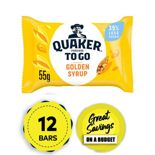 Quaker Breakfast Bar Porridge To Go Cereal Golden Syrup Oat 12 x 55g - Image 1