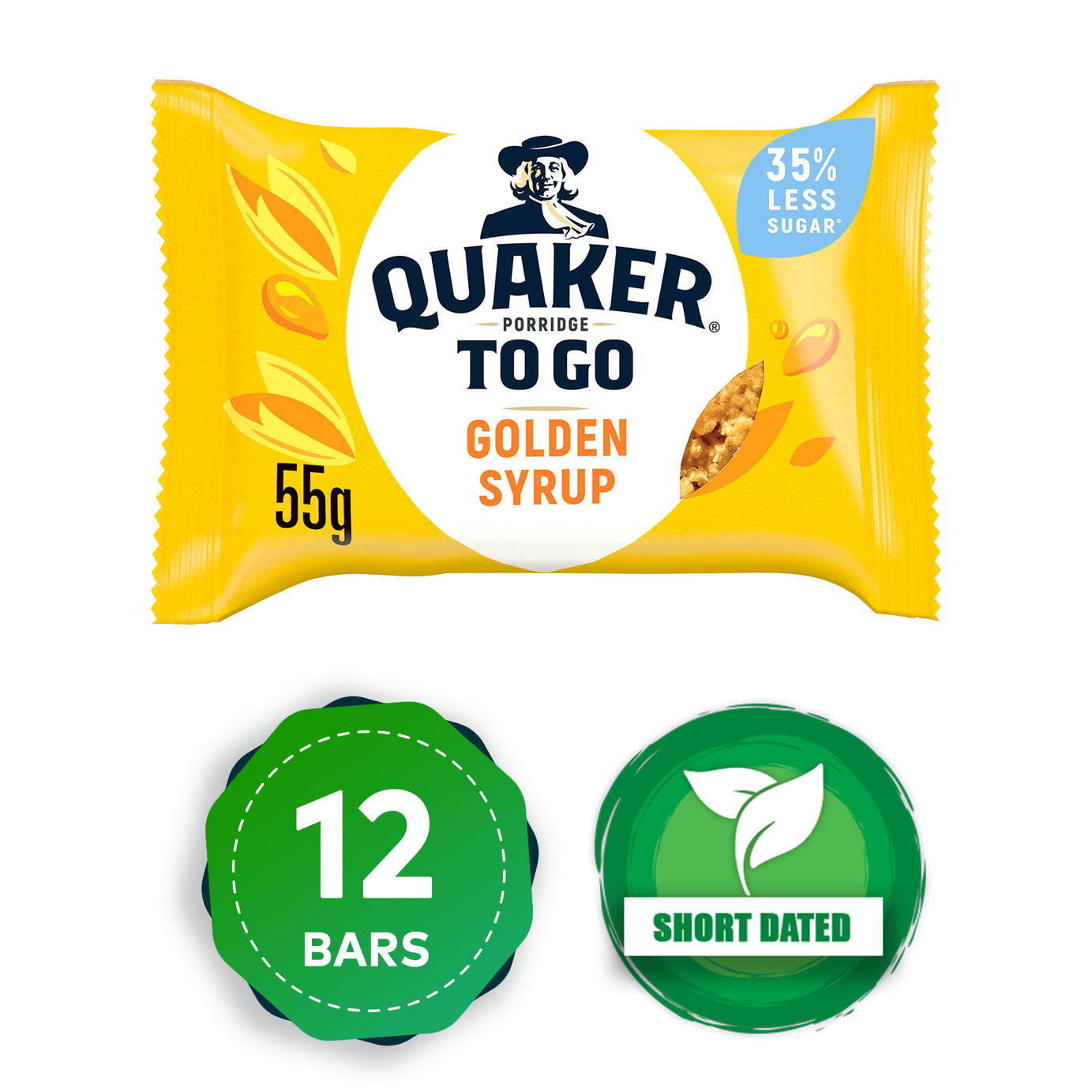 Quaker Breakfast Bar Porridge To Go Cereal Golden Syrup Oat 12 x 55g - Image 1