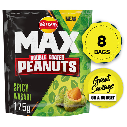 Walkers Max Double Coated Peanuts Spicy Wasabi Sharing Snacks 8x175g - Image 1