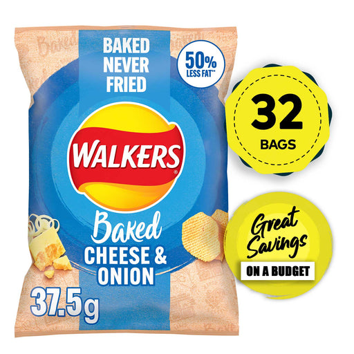 Walkers Baked Crisps Cheese & Onion Snack Sharing Lunch 32 x 37.5g - Image 1