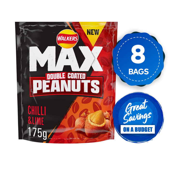 Walkers Max Double Coated Peanuts Chilli Lime Sharing Snacks 8 x175g - Image 2