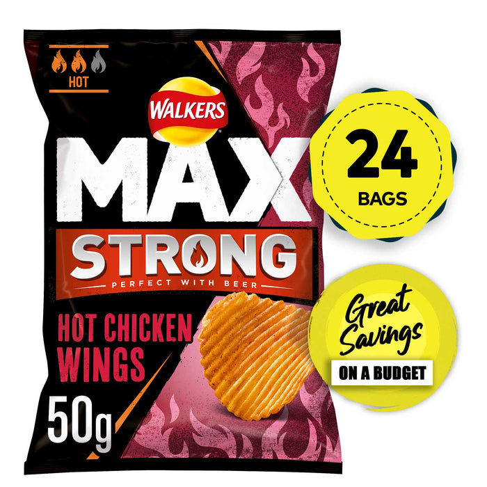Walkers Crisps Max Strong Hot Chicken Wings Sharing Snack 24 x 50g - Image 1