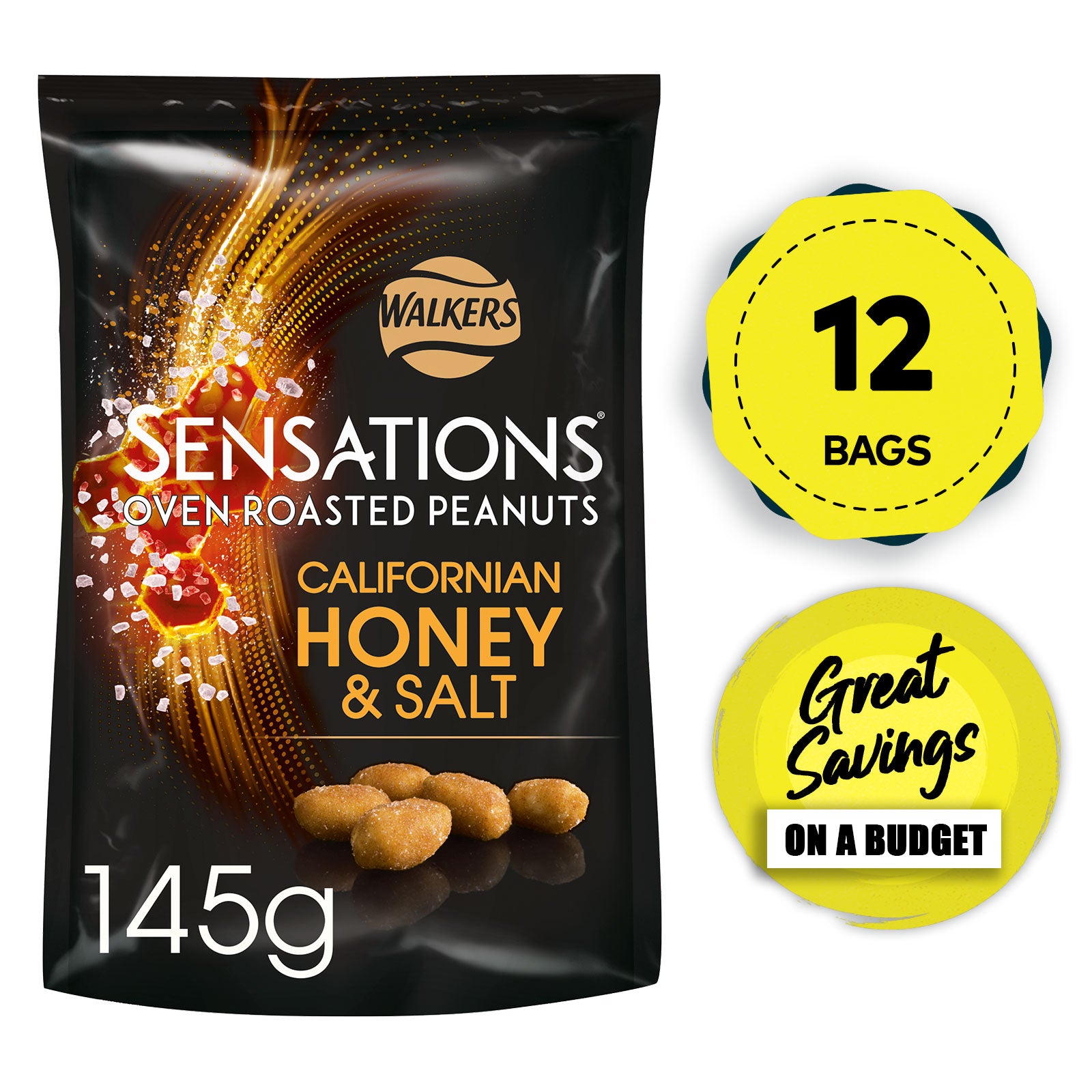 Sensations Peanuts Salt Roasted Californian Honey Pack of 12 x 145g - Image 1