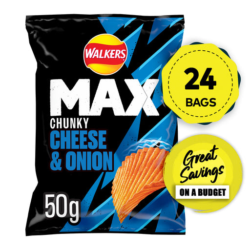 Walkers Crisps Max Chunky Cheese & Onion Snacks Sharing 24 x 50g - Image 1