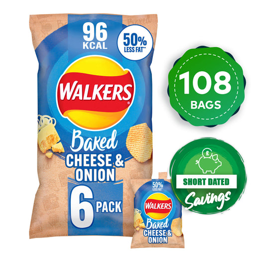 Walkers Baked Crisps Cheese & Onion  Multipack Snacks 18 x 6 Bags - Image 1