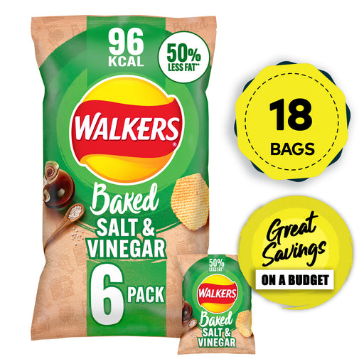 Walkers Baked Crisps Salt & Vinegar Multipack Snacks 18 x 6 Bags - Image 1