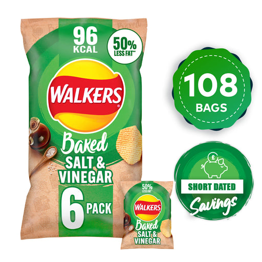 Walkers Baked Crisps Salt & Vinegar Multipack Snacks 108 Bags - Image 1