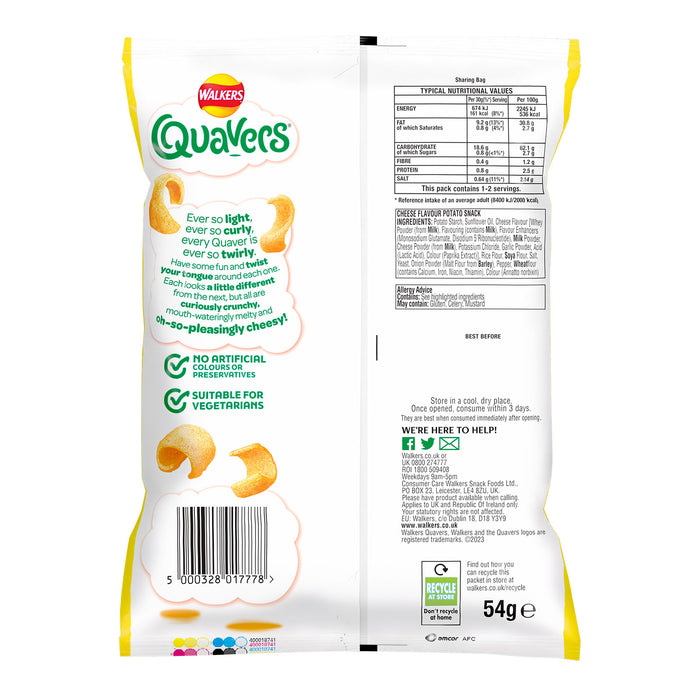 Walkers Crisps Quavers Cheese Curly Snacks 15 Pack of 54g - Image 2