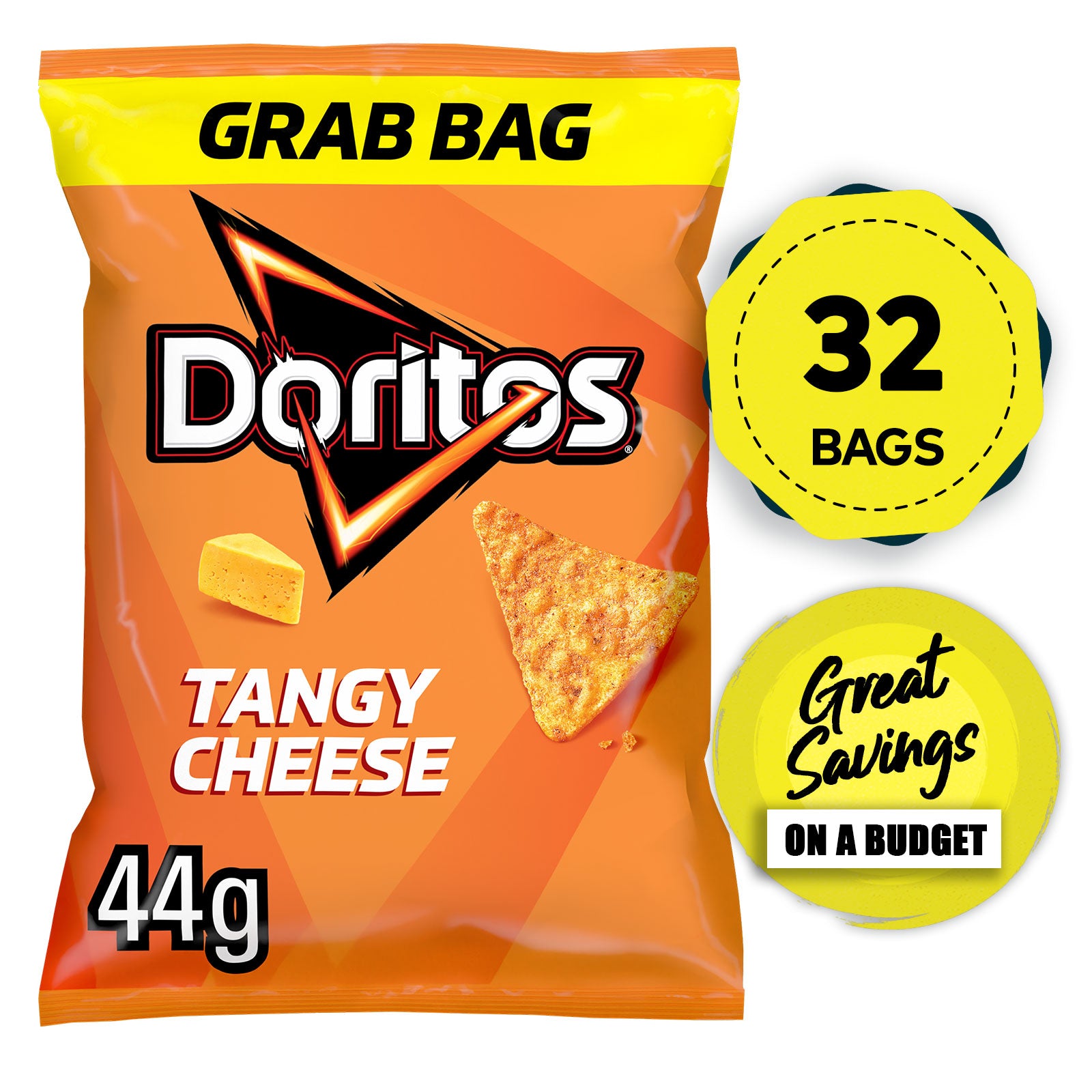 Doritos Tortilla Chips Tangy Cheese Sharing Snacks 32 Bags x 44g - Image 1