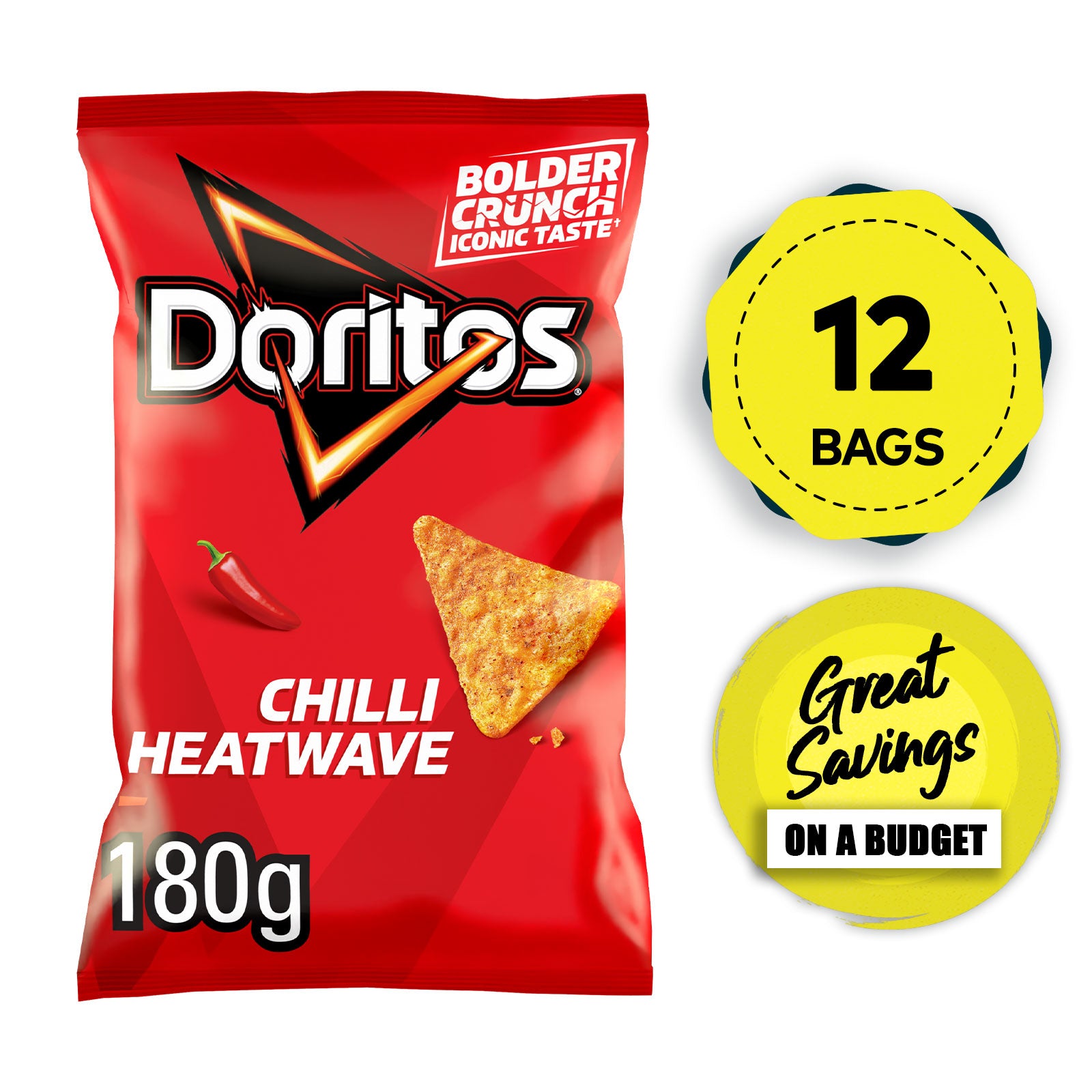 Doritos Tortilla Chips Chilli Heatwave Sharing Crisps Bag 12 x 180g - Image 1