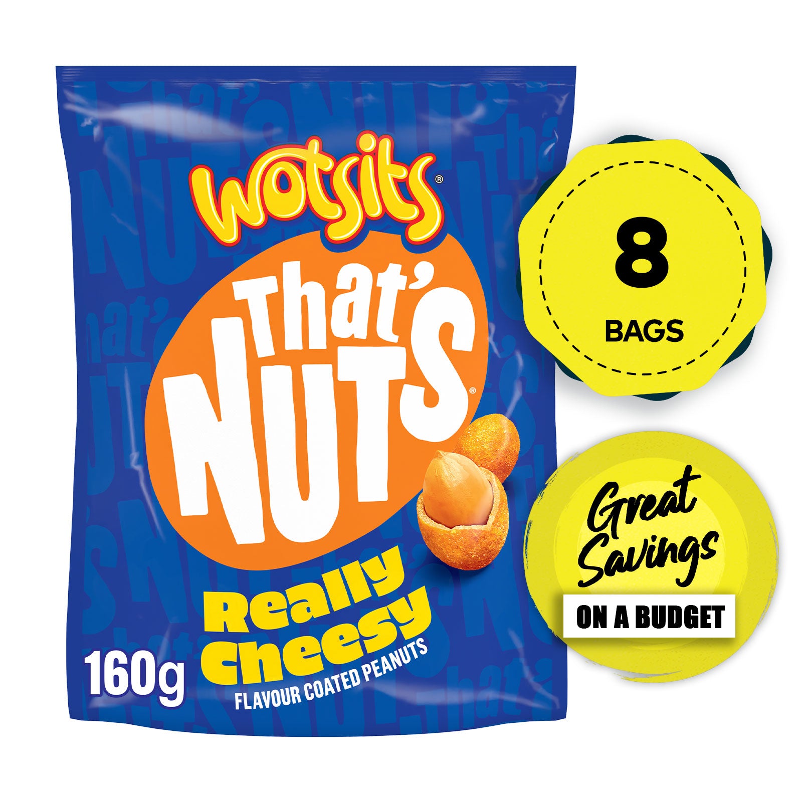 That’s Nuts Wotsits Really Cheesy Sharing Coated Peanuts 8 x 160g - Image 1