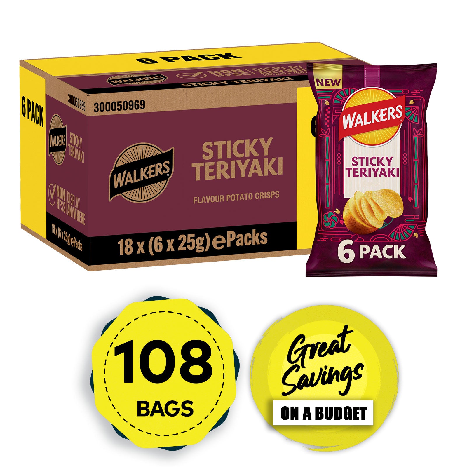 Walkers Crisps Sticky Teriyaki Flavour Sharing Multipack 108 x 25g - Image 1