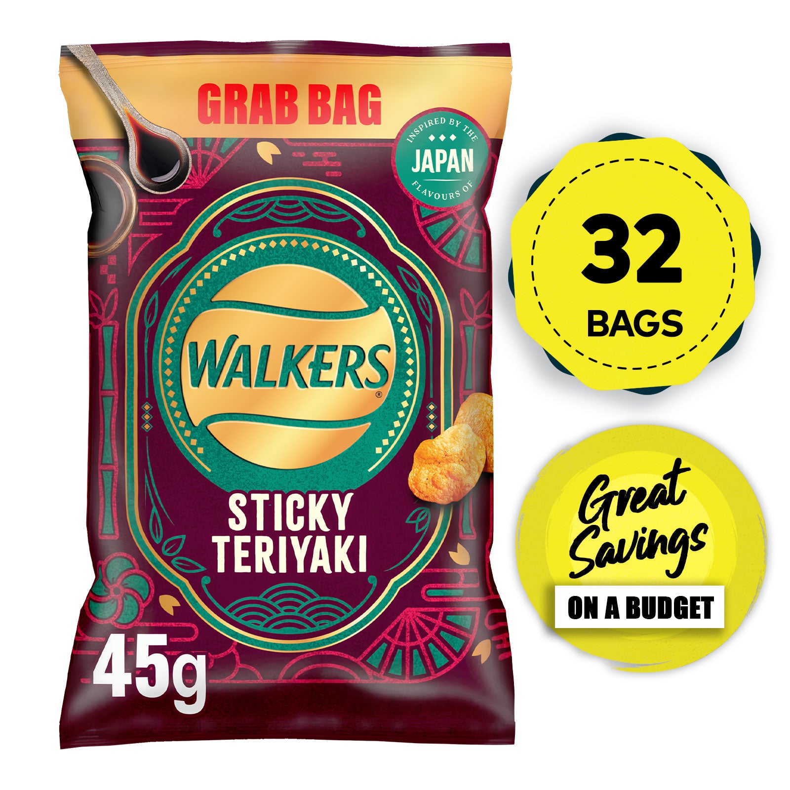 Walkers Crisps Sticky Teriyaki Sharing Multipack 32 Bags x 45g - Image 1