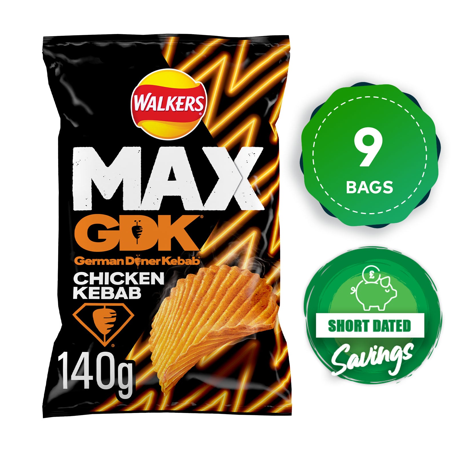Walkers Max Crisps GDK Chicken Kebab Sharing 9 Bags x140g - Image 10