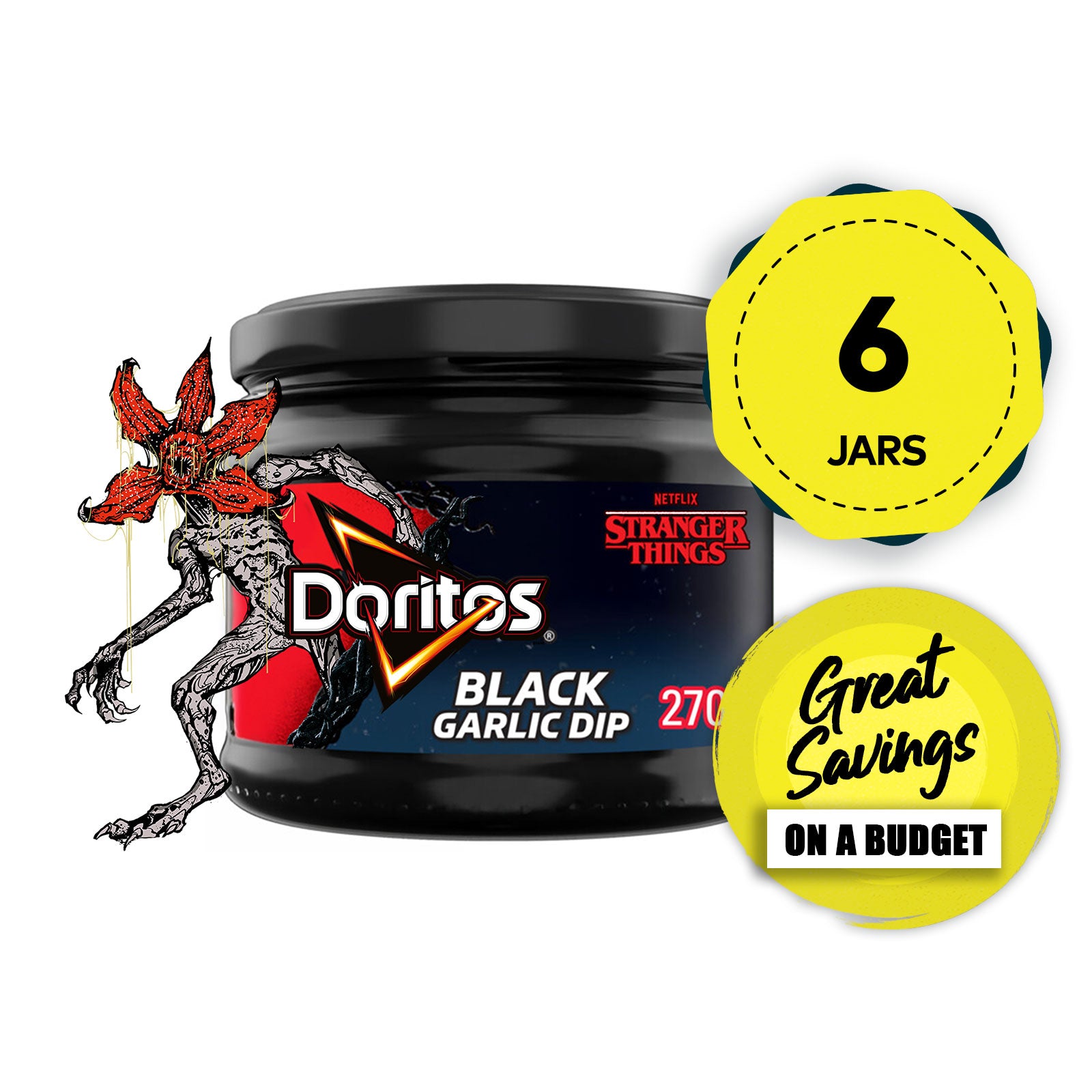 Doritos Garlic Dip Sauce Limited Edition Stranger Things Black 6 x 270g Bundle - Image 1