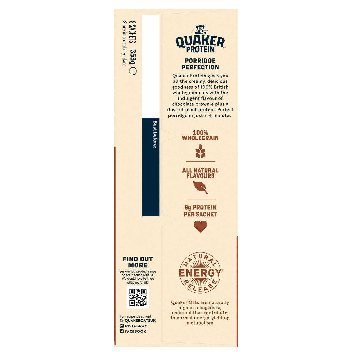 Quaker Oats High Protein Chocolate Brownie Porridge Sachets 48 x 44g - Image 7