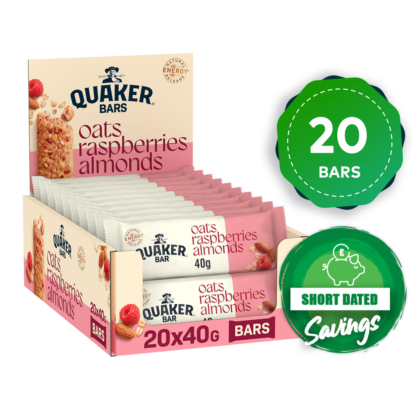 Quaker Breakfast Bar Oat Cereal Bar with Raspberry & Almonds 20 x 40g - Image 10