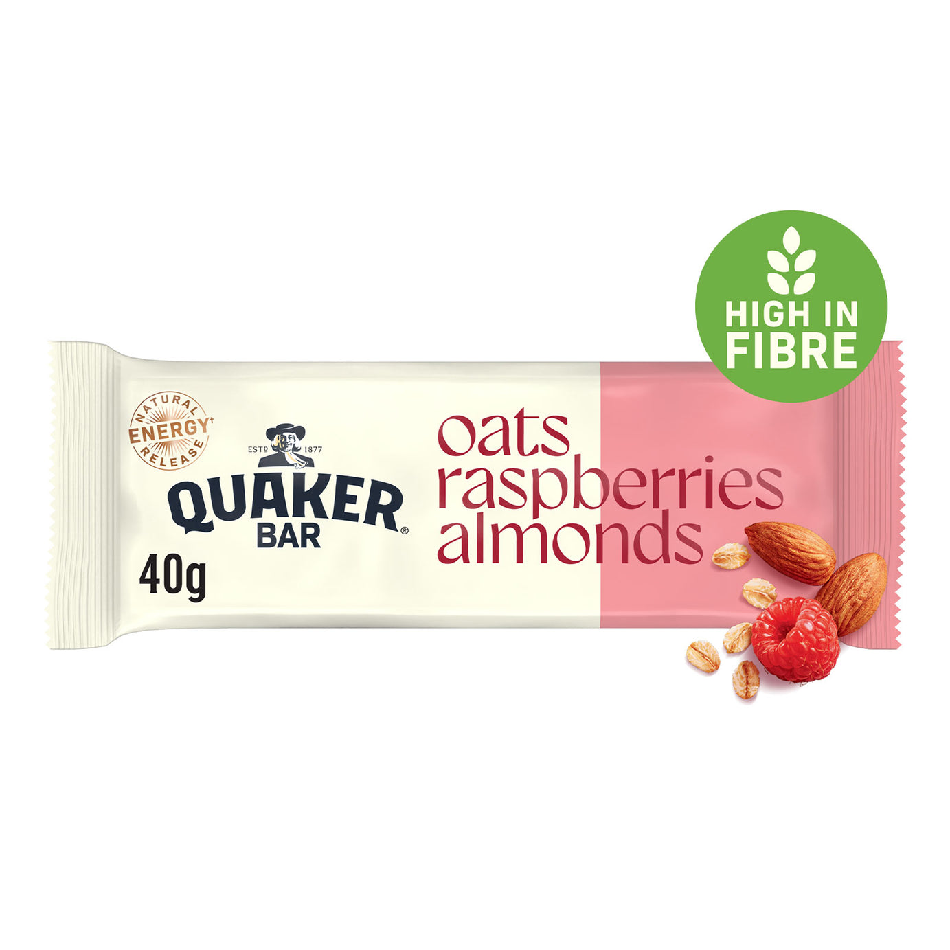 Quaker Breakfast Bar Oat Cereal Bar with Raspberry & Almonds 20 x 40g - Image 2