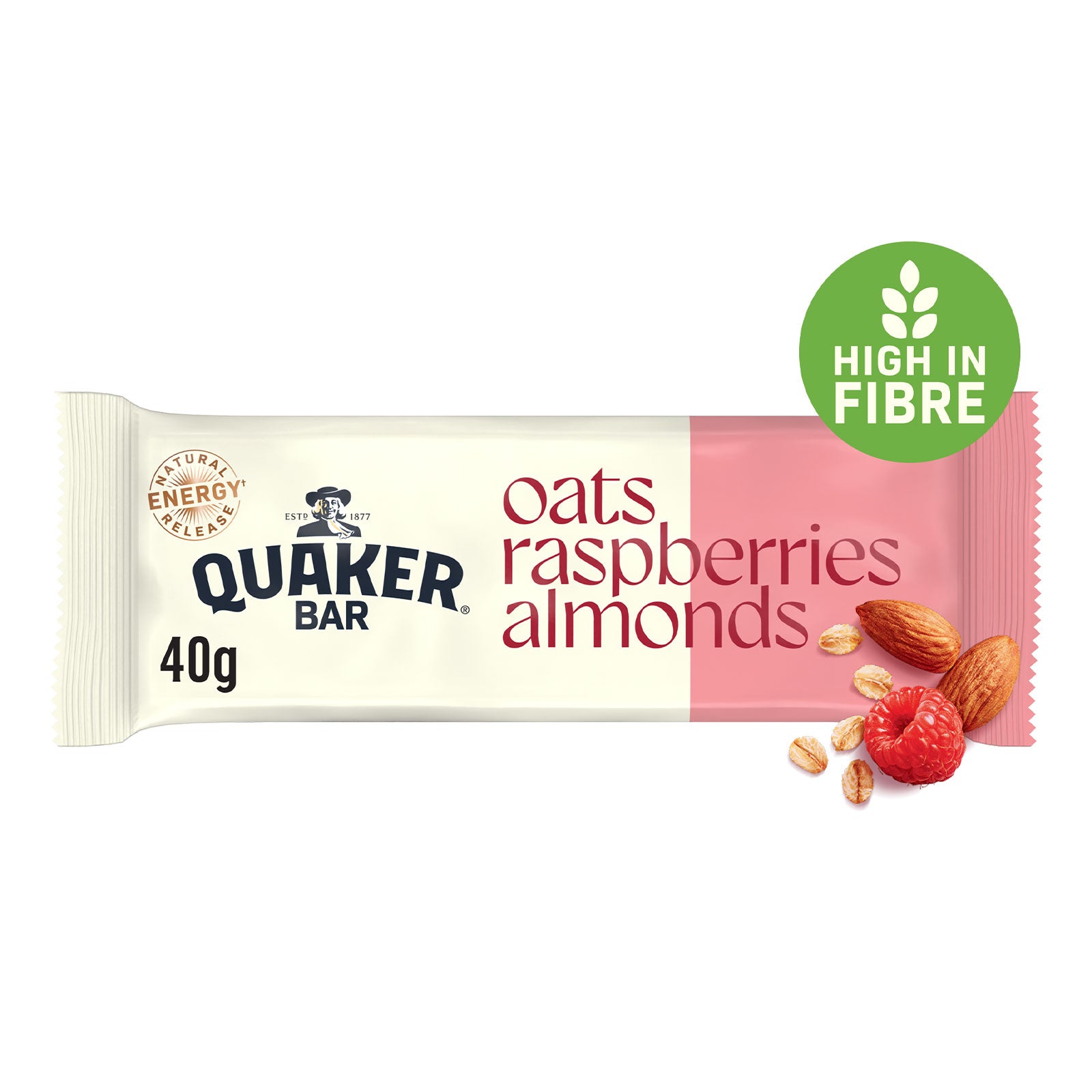 Quaker Breakfast Bar Oat Cereal Bar with Raspberry & Almonds 20 x 40g - Image 2