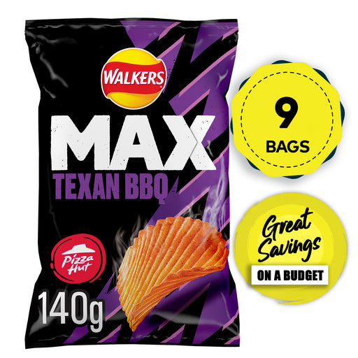 Walkers Max Crisps Pizza Hut Texan BBQ Sharing Snack Pack of 9 x 140g - Image 1
