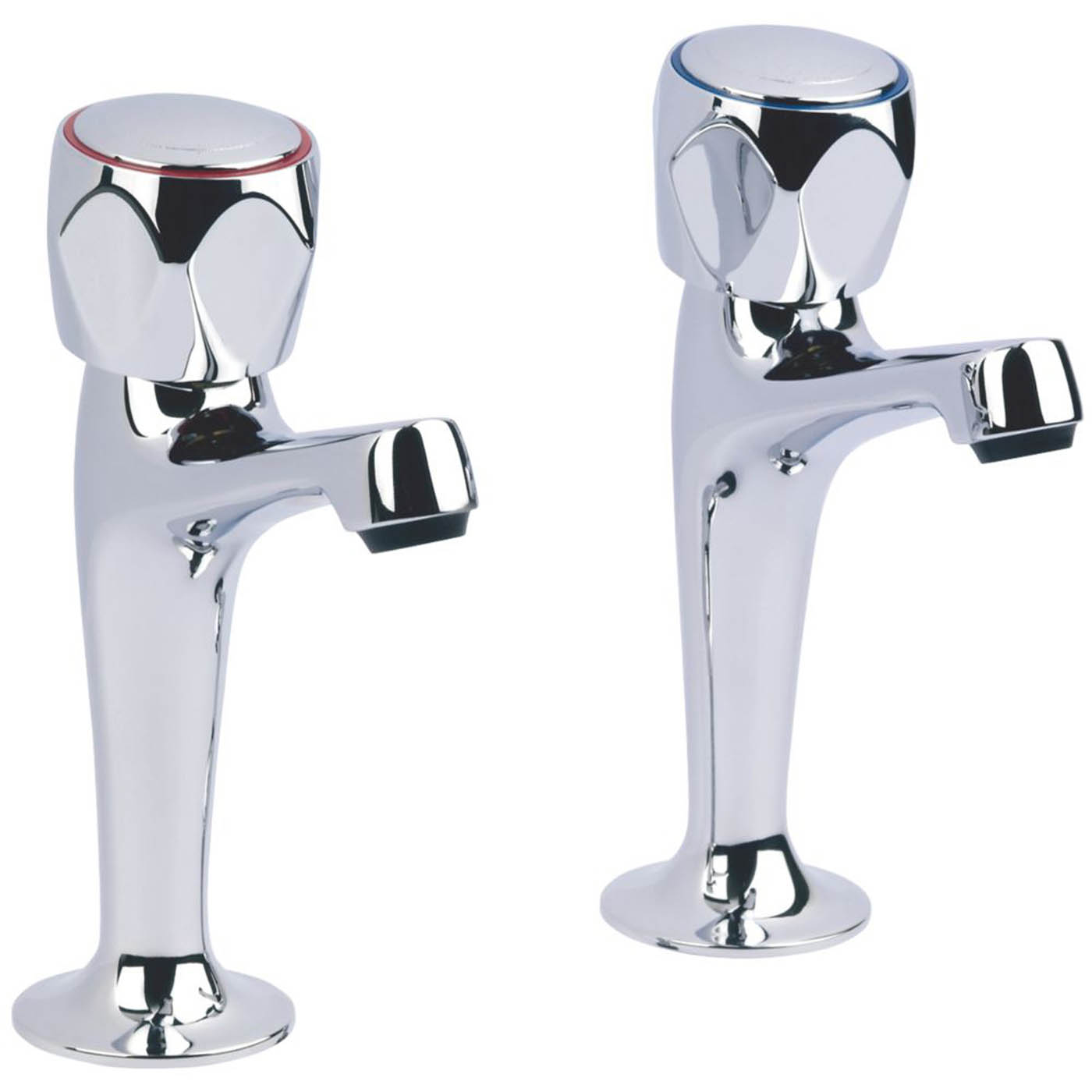 Kitchen Pillar Taps Chrome Round Head High Neck Full Turn Hot Cold Pair - Image 1