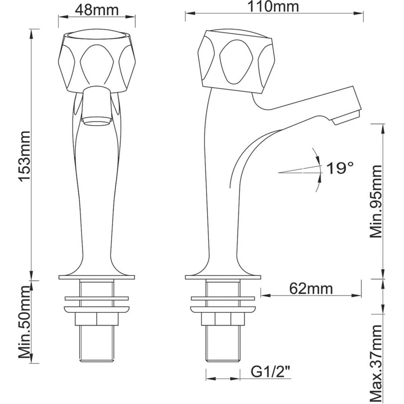 Kitchen Pillar Taps Chrome Round Head High Neck Full Turn Hot Cold Pair - Image 4