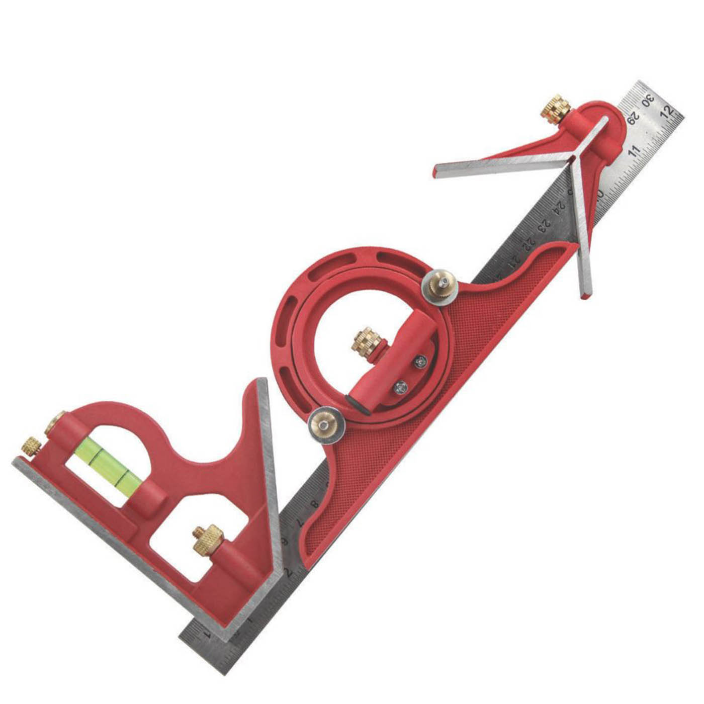 Faithfull Combination Square With Protractor Stainless Steel 12inches Red 300mm - Image 1
