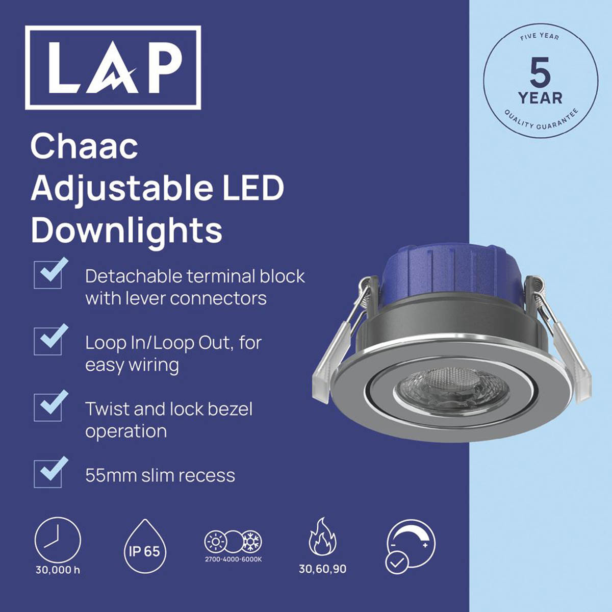 LED Downlights Tilt Fire Rated Bathroom Polished Chrome Dimmable CCT 10 Pack - Image 2