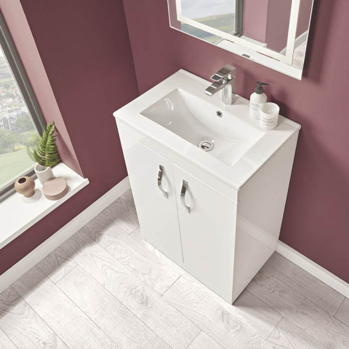 Bathroom Under Sink Cabinet Freestanding Vanity Unit White 600 x 390 x 844mm - Image 2