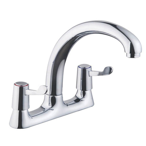 Kitchen Tap Sink Mixer Dual Lever Chrome Modern Swivel Spout Neck Hot And Cold - Image 1