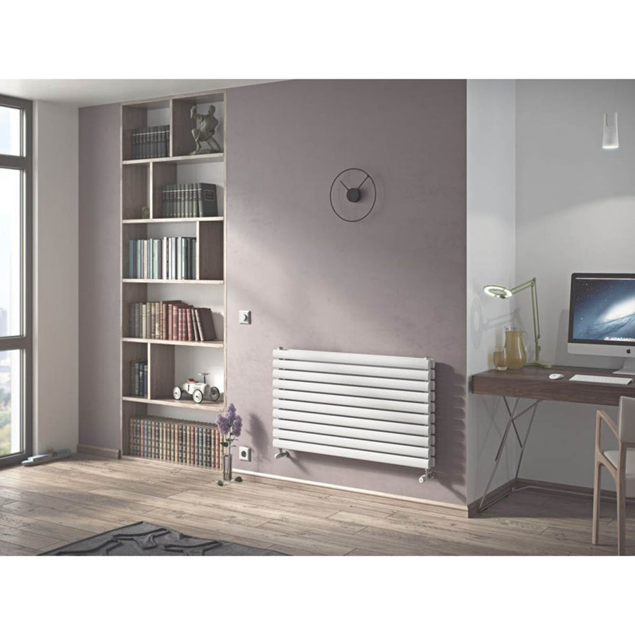 Designer Radiator Horizontal White Modern Powder-Coated Steel 584x1200mm 4109BTU - Image 1