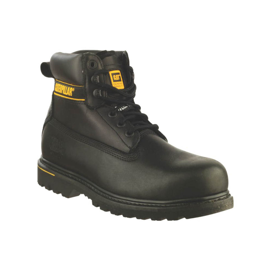 CAT Safety Boots Mens Wide Fit Black Leather Work Shoes Steel Toe Size 8 - Image 1