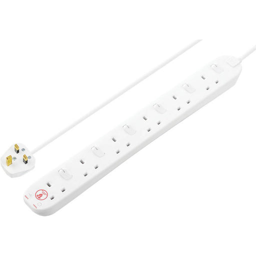 Masterplug 13A 6-Gang Switched Surge-Protected Extension Lead White 2m - Image 1