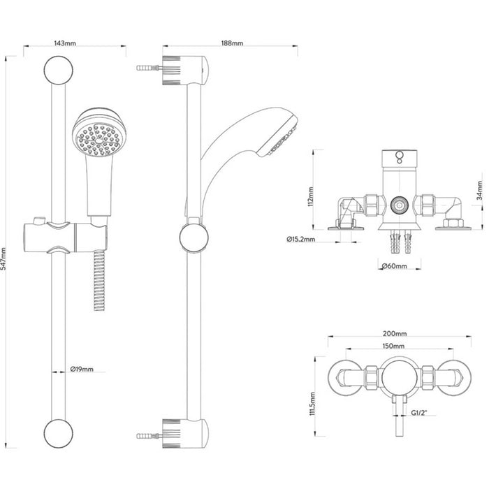 Gainsborough Mixer Shower Chrome Stainless Steel Single-Spray Pattern Adjustable - Image 5