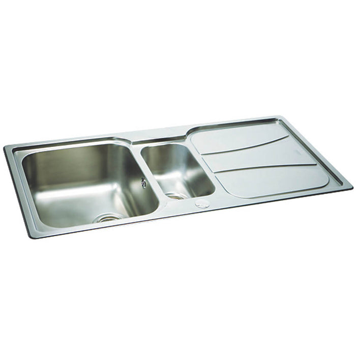 Kitchen Sink Inset Reversible Drainer Waste 1.5 Bowl Stainless Steel Rectangular - Image 2