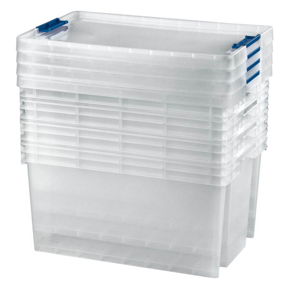 Essentials 51Ltr 383mm x 585mm x 308mm Transparent Storage Box 4 Pack - Image 1