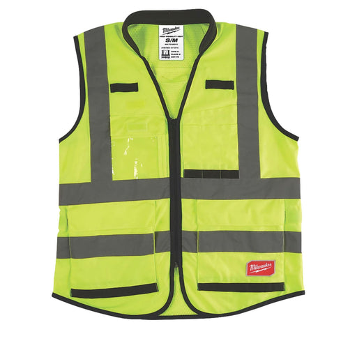 Milwaukee Hi Vis Vest Premium Yellow Multiple Pockets Breathable ID Holder S/M - Image 1