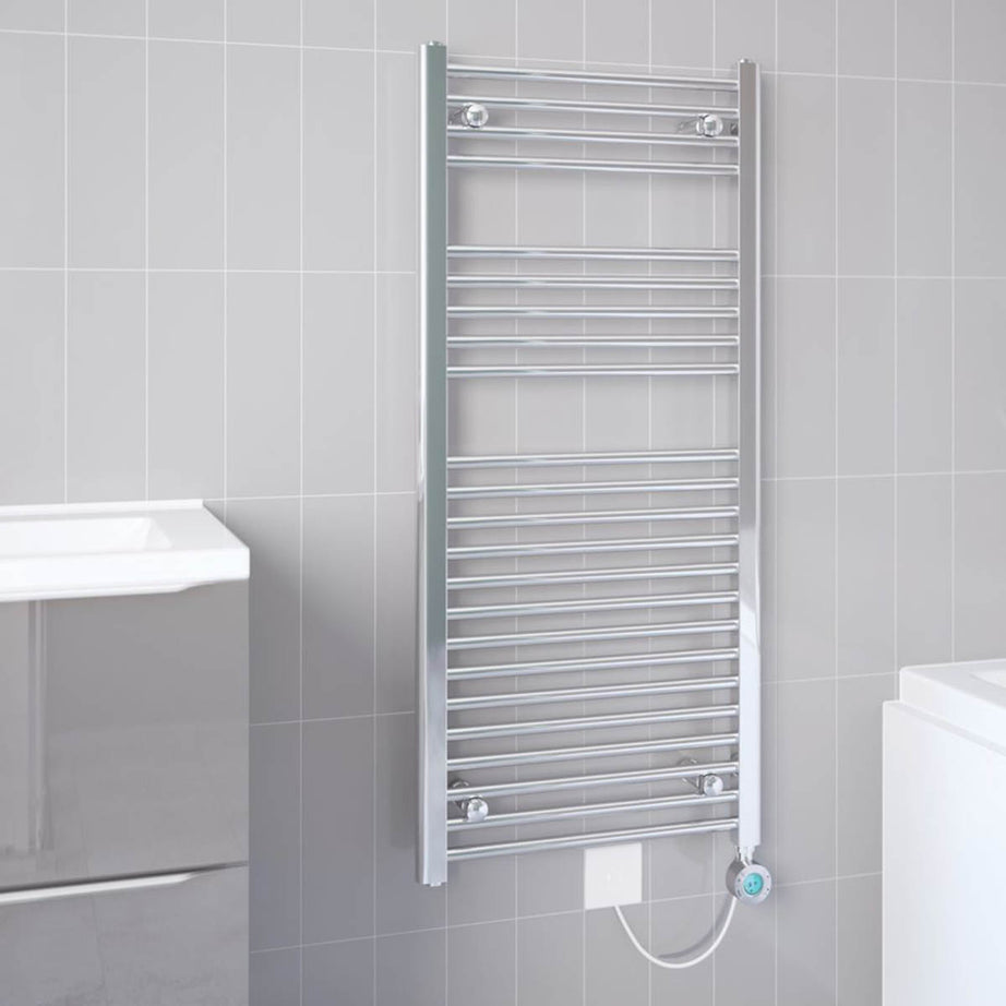 Bathroom Towel Rail Radiator Electric Chrome Flat Warmer Ladder (H)110x(W)50cm - Image 1