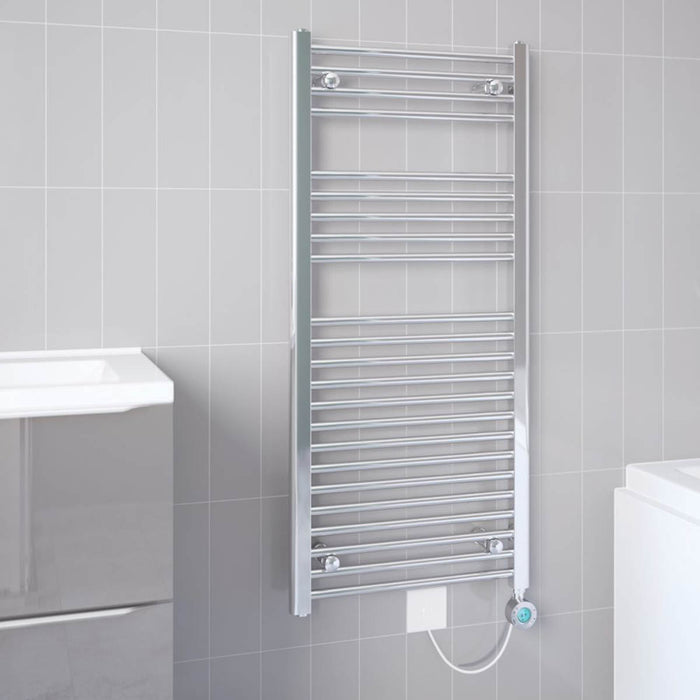 Electric Towel Rail Radiator Chrome Flat Warmer Pre-Filled 1100 x 500mm 852BTU - Image 1