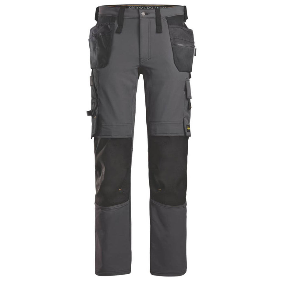 Snickers Mens Work Trousers Full Stretch Steel Grey Black Slim Fit 31" W 32" L - Image 1