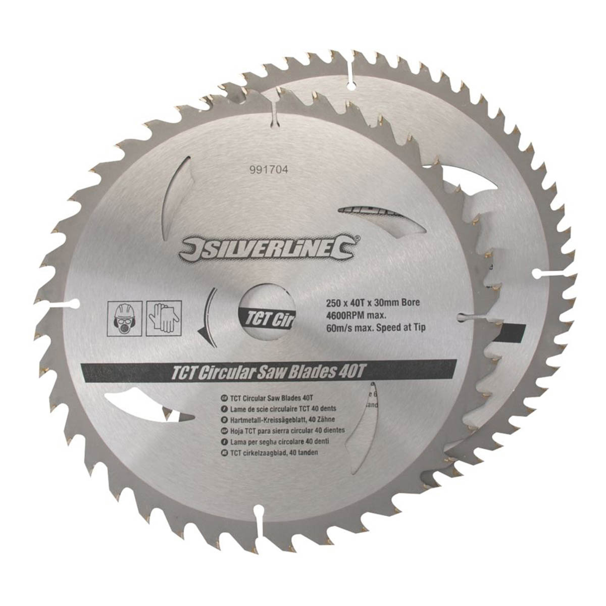 Silverline Circular Saw Blades Wood/Chipboard/MDF TCT 250x30mm 40/60T 2 Pieces - Image 1