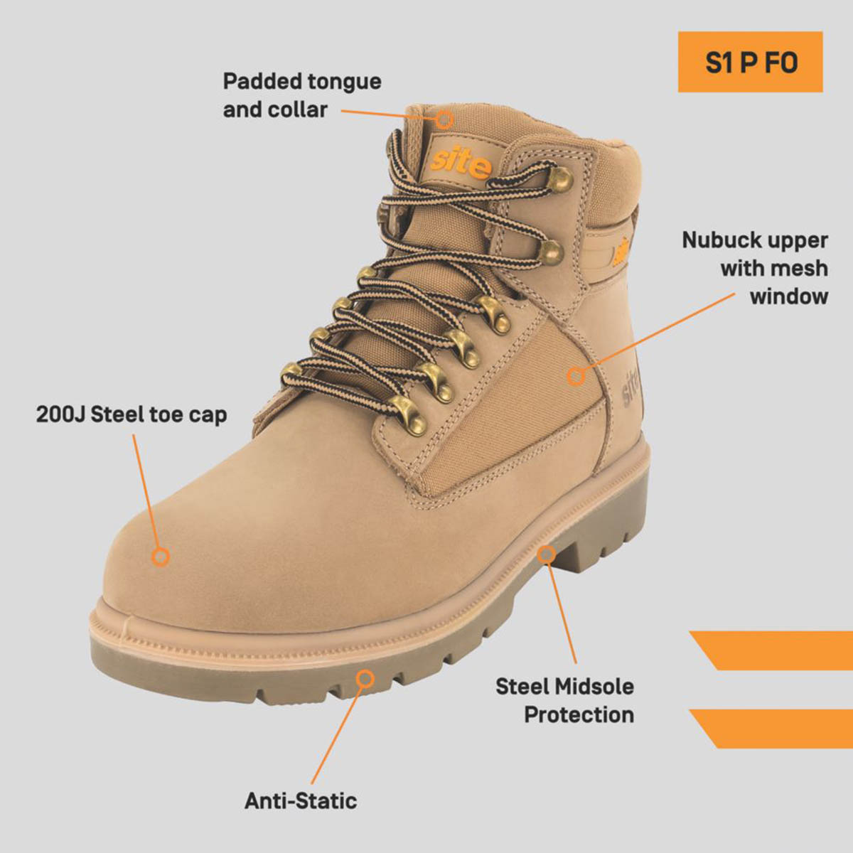 Site Safety Boots Stone  Quartz  Steel Toe Cap Standard Fit Size 8 - Image 3