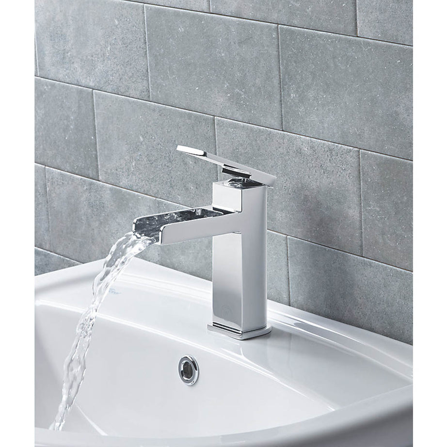 Bathroom Basin Tap Mono Mixer Single Lever Chrome Waterfall Waste Cloakroom - Image 4