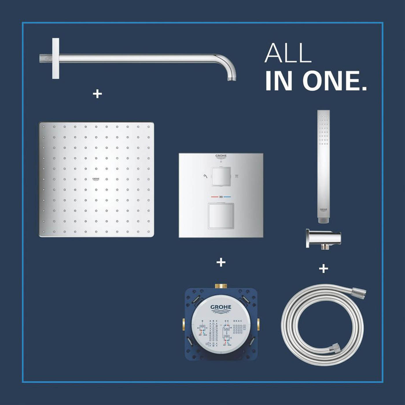 Grohe Concealed Shower Mixer System Precision 310 Cube HP Square Rear-Fed Chrome - Image 2