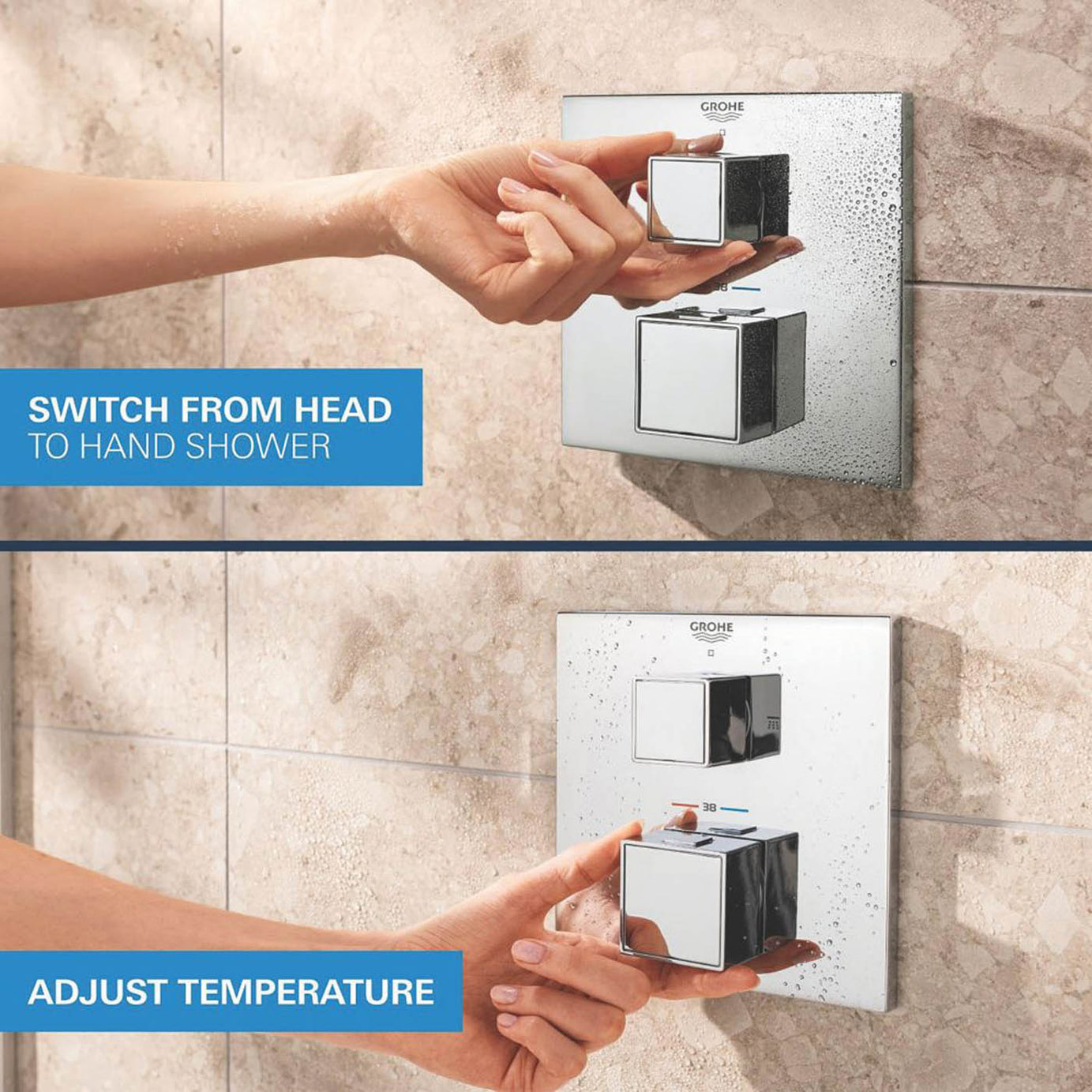 Grohe Concealed Shower Mixer System Precision 310 Cube HP Square Rear-Fed Chrome - Image 6